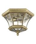 Monterey Two Light Outdoor Indoor Flush Mount In Polished Brass Finish solid brass fixture with clear beveled glass