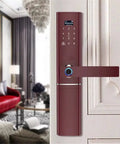 Knockout Biometric Fingerprint Door Lock With Slick Touch Screen Passcode Keyless Entry Crafted From Durable Stainless Steel Gray Body in a modern home setting.