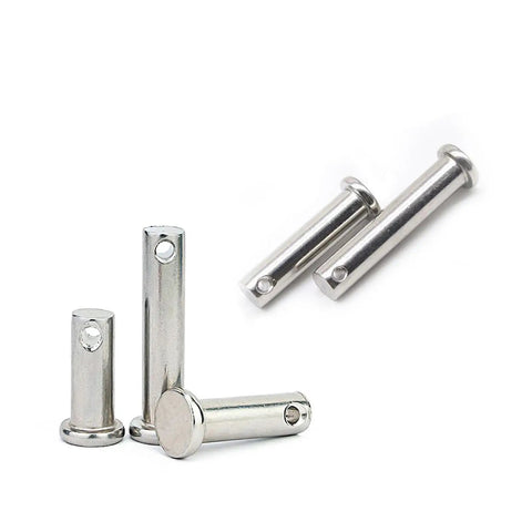 Ultimate M8 Clevis Pin And M3 R Clip Set with flat head pins in stainless steel, shown in different sizes for versatile use.