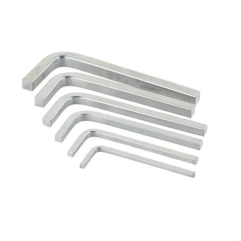 Six Piece Square Head Wrench Set L Shape Wrenches in Chrome Vanadium Steel for Tightening and Removing Square Screws in sizes 3mm to 8mm.