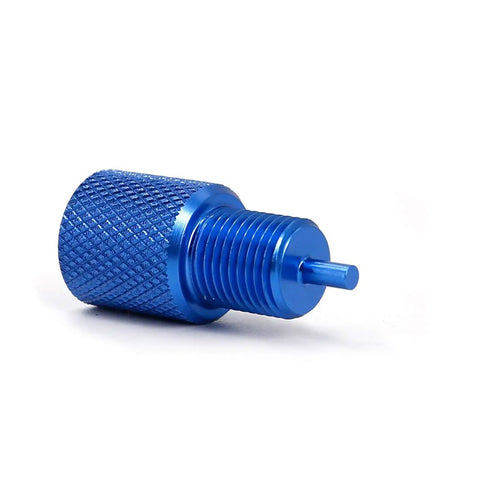 Rock Solid Brake Proportioning Valve Bleeder Tool For PV2 And PV4 Disc And Drum Systems, blue aluminum with knurled grip.