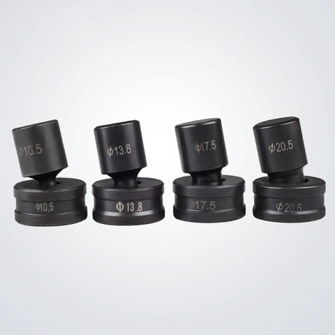 Compatible CH-70/CH-60 Hydraulic Round Hole Punch Die Set for Steel, Copper, Aluminum and Sheet Metal displayed in sizes 10.5mm to 20.5mm