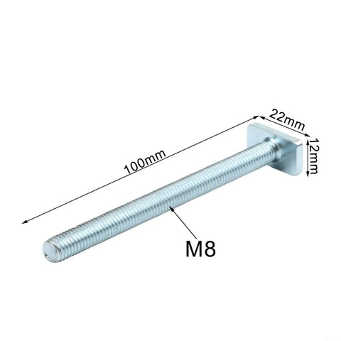 Heavy Duty M8 T Slot Track Jig Fixture component with 100mm M8 threaded screw and dimensions for precise positioning rail.