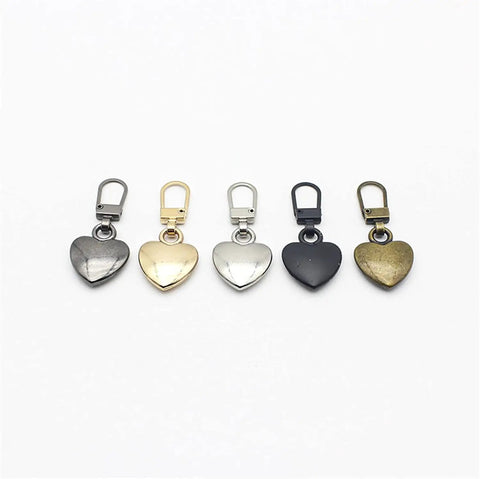 5 Pack Multicolor Heart Shaped Zipper Pull Replacements, Metal Zipper Tabs For Coats, Jackets, Pants, Luggage And Backpacks, Universal Fit