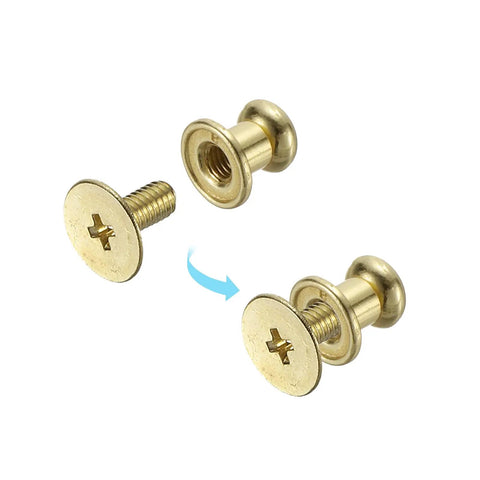 6mm Ball Head Rivet Set With Screw Back 100 Pack For DIY Leather Craft Handbags And Belts, brass screw-back rivets with Phillips screw