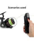 Electric Fishing Rope Stripper For Battery Powered Baitcasting Reels in use, lightweight ABS tool removing fishing line efficiently.