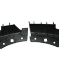 Top Tier Pair Inner Front Bumper Bracket Supports For Tesla Model 3 2017 Through 2020 black plastic parts viewed from side angle.