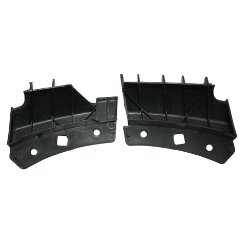 Top Tier Pair Inner Front Bumper Bracket Supports For Tesla Model 3 2017 Through 2020 black plastic parts viewed from side angle.
