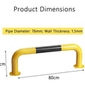 Heavy Duty U Shaped Machinery Guard Rail With High Visibility Yellow And Black Bollard, 80x30cm, Steel Construction, Pipe Diameter 76mm