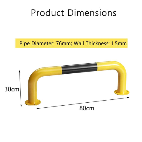 Heavy Duty U Shaped Machinery Guard Rail With High Visibility Yellow And Black Bollard, 80x30cm, Steel Construction, Pipe Diameter 76mm