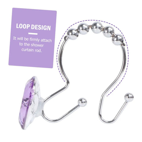 Purple Stainless Steel Shower Curtain Rings Set With Rust Resistant Double Hooks for sleek glide and easy curtain hanging.