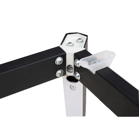 Close-up of Built Tough Heavy Duty Steel Table Legs For Modern Industrial Diy Furniture Projects iron frame joint with hardware.
