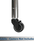 Pack Of Four Mobile Wire Shelving Posts Customize Height From 8 To 86 Inches showing a chrome post with black caster wheel.