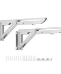 Stainless Steel Table Folding Shelf Bracket With Auto Locking Hinge Wall Mounted, shown with screws and wall plugs, 240mm length.