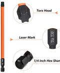 13-Piece Torx Bit Set For Impact Driver S2 Steel Magnetic Bits with detailed Torx head, laser mark, and 1/4 inch hex shank