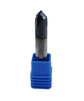 3/8in solid carbide end mill, double-ended chamfer mill, 4-flute, 90° chamfer, in blue plastic holder