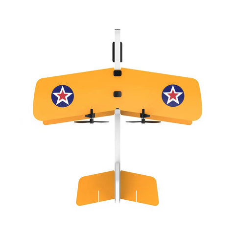 Yellow Retro Biplane RC Plane For Kids And Adults With Two Point Four GHz Remote Control Auto Balance Gyro, top view
