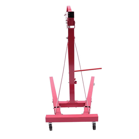 Tough as Nails Hydraulic Engine Hoist 1 Ton Cherry Picker Shop Crane with Smooth Rolling Wheels, red foldable frame.