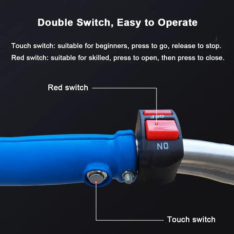 Close-up of double switch controls on Heavy Duty 1200w Electric Stair Climber Dolly for easy operation.