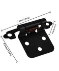Heavy Duty Steel Cabinet Hinges With Self Closing Spring For RV Cabinets 2 Pack Half Overlay Design Easy Installation And Convenient Operation 1.5mm Thick Camper Cabinet Hardware showing details and dimensions.