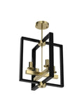 Industrial Lantern Chandelier With Four Lights, Modern Geometric Semi Flush Mount Ceiling Light, Black And Champagne Gold
