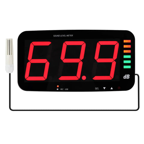 Pro Grade Decibel Meter And Sound Level Meter With 13 Inch HD Display And Wall Mount For Classroom Studio Or Home Use 16.4 Ft Sensor Buzzer Alarm Unlimited Data Logging And Real Time Data Export To PC