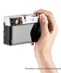 Deluxe Metal Thumb Up Grip For Fuji X100V X100F X-E4 X-E3 Cameras in use demonstrating secure hold and comfort