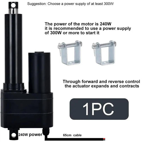 Heavy Duty 12V Electric Linear Actuator Built Like A Tank With Durable Stainless Pipe And IP65 Waterproof Seals To Crush Rock Solid Push Pull Jobs Without Breaking A Sweat On Any Rig, showing motor and connectors.