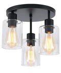 Three Light Industrial Farmhouse Black Matte Ceiling Light Fixture With Clear Glass Shades Semi Flush Mount For Hallways Kitchens Foyers And Living Areas Vintage Modern Vibe To Elevate Any Space