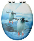 Top Tier Mdf Toilet Seat With Smooth Soft Close Lid, Clean Penguin Print Cover, Heavy Duty Zinc Hinges, Total Game Changer For Your Bath Setup.