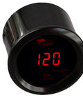 Front view of 2-inch automotive oil pressure gauge with red LED readout showing 120.