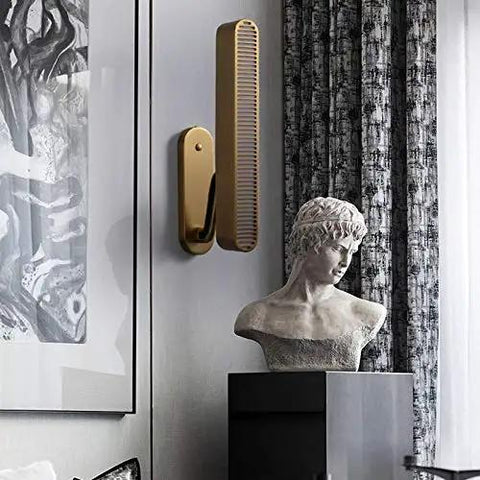 Top Shelf Copper Wall Sconces With Bright Acrylic Shades For Bedrooms And Living Rooms Sleek Glare Free Lighting mounted beside a bust.