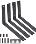 12 Inch L Shelf Brackets Set of 4 Heavy Duty Metal Black Rustic Industrial Shelving Brackets With Hardware Included for DIY Projects