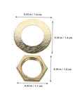 Gold 14 Piece DIY Clock Parts Kit For Metal Quartz Clock Repair includes golden washer and hex nut, dimensions shown.