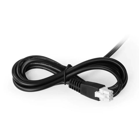 Black 12V DC power cable for Potentiometer Feedback Mini Linear Actuator, coiled with connector plug.