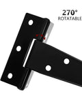 Close-up of Heavy Duty T Hinges Six Pack Rust Proof Iron Build with 270° rotation feature, ideal for barn doors.