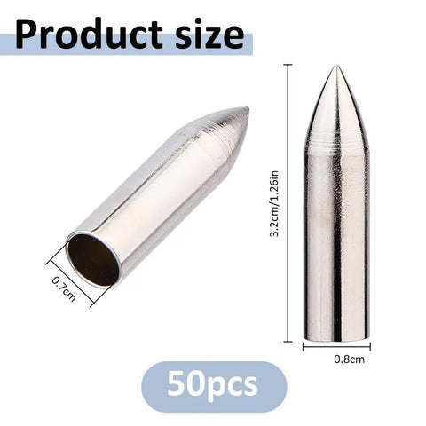 50 Pack Stainless Steel 7mm Arrow Tips Field Points Glue On For Arrows, dimensions 0.7cm x 3.2cm displayed