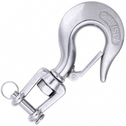 304 Stainless Steel Clevis Slip Hook With Safety Latch And Swivel Eye American Type Jaw Heavy Duty Lifting Hook For Rigging 5/16 Inch 650KG