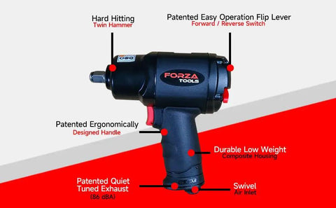 Heavy Duty Three Quarter Inch Magnesium Air Impact Wrench Delivers Kickass 1600 Ft Lbs Of Torque And Slick Handling for mechanics with twin hammer design.