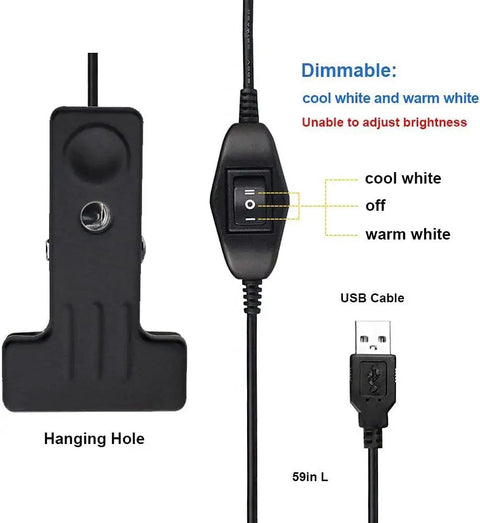 Switch and USB cable for 6W LED USB Clip On Reading Lamp for Desk Laptop Bed Headboard and Books Piano Light With Eye Care Dimmable Warm And Cool Light Two Color Temperature Switchable Adapter Included Silver