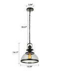 Industrial Nautical Glass Pendant Light 13.5 Inch Transparent Clear Ceiling Chandelier Hanging Fixture Black Finish
