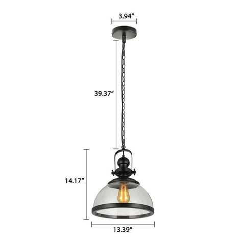 Industrial Nautical Glass Pendant Light 13.5 Inch Transparent Clear Ceiling Chandelier Hanging Fixture Black Finish