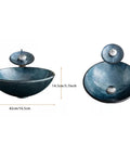 USZWBY Blue Bathroom Vessel Sink, Round 16.5" Tempered Glass Vessel Vanity Sink with waterfall faucet and pop-up drain.