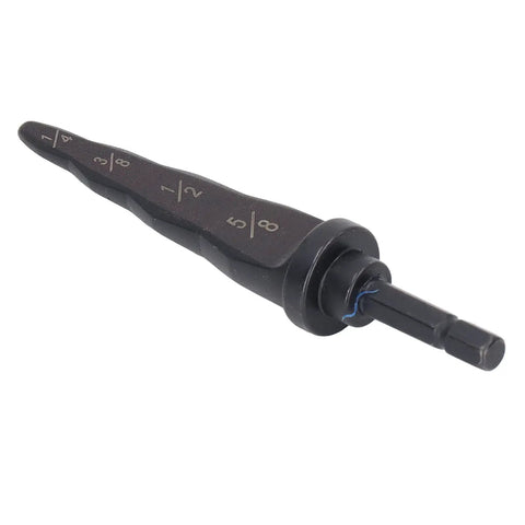 4 In 1 Pipe Tube Expander Tool For HVAC Copper Lines Set With Drill Bit showing size markings for 1/4, 3/8, 5/8 inch tubing.