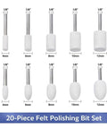 Buffing Wheel Polishing Bits Kit For Rotary Tools One Eighth Inch Shank 20 Piece Set with cylindrical and bullet heads