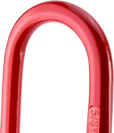 Grade 80 Oblong Master Link Hoist Ring For Lifting And Rigging 4400 Lb Load Capacity Red 2 Pack Beefed Up Heavy Duty Chain Sling Ring For Industrial Lifts And Tensioning, red steel close-up