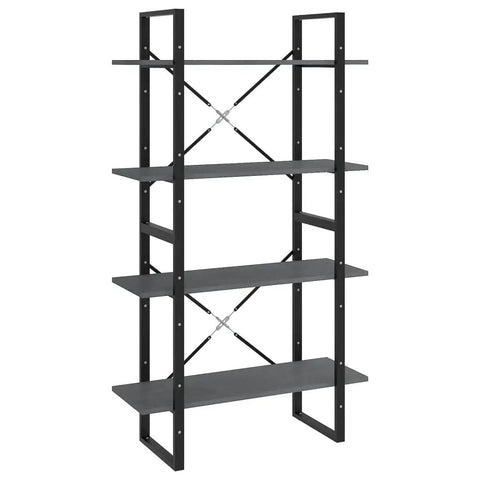 Industrial Four Shelf Book Cabinet in Gray Built from Solid Pine Wood with Huge Storage for Books and Decor