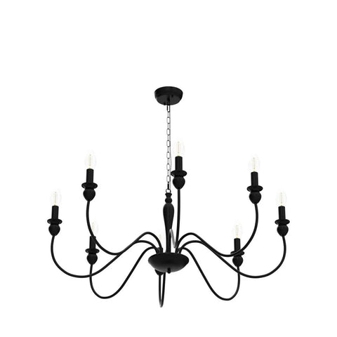 Black Farmhouse Chandelier With 8 Candle Style Lights, Rustic Metal Ceiling Fixture for Dining Room, Kitchen, Living Room, Classic Yet Modern Vibe