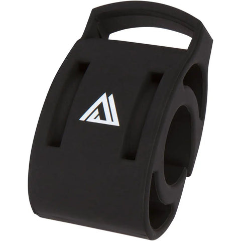 Black handlebar mount for Garmin Forerunner watches, quick clip kit, shown against a white background, keeps ride data in sight.