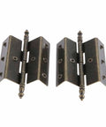 Two Pack Antique Bronze Cabinet Door Crown Hinges For Vintage Jewelry Box Or Wooden Chest, 8 Holes, 55mm By 51mm, Silent Smooth Pivot